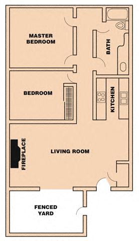Floor plan for 2 beds, 1 bath, 1150 sqft